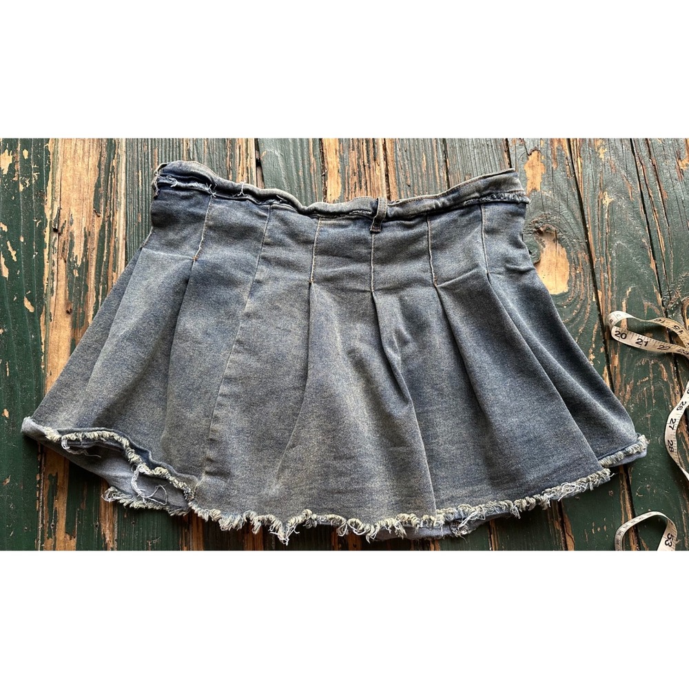 Shein Curve Blue Denim Pleated Mini Skirt Frayed Hem 3XL High Waisted A3675